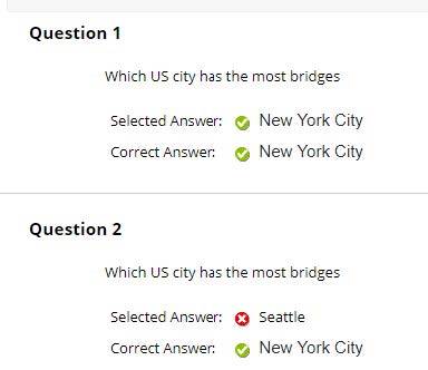 The correct answer and the answer that they selected is presented